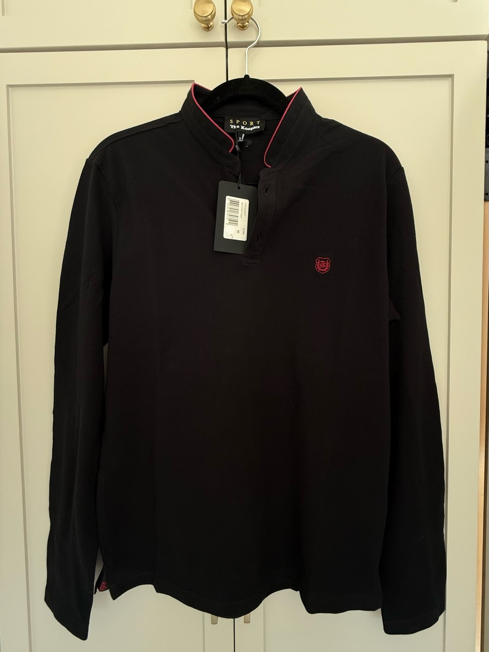 NWT The Kooples Fitted Long Sleeved Black Polo - Medium